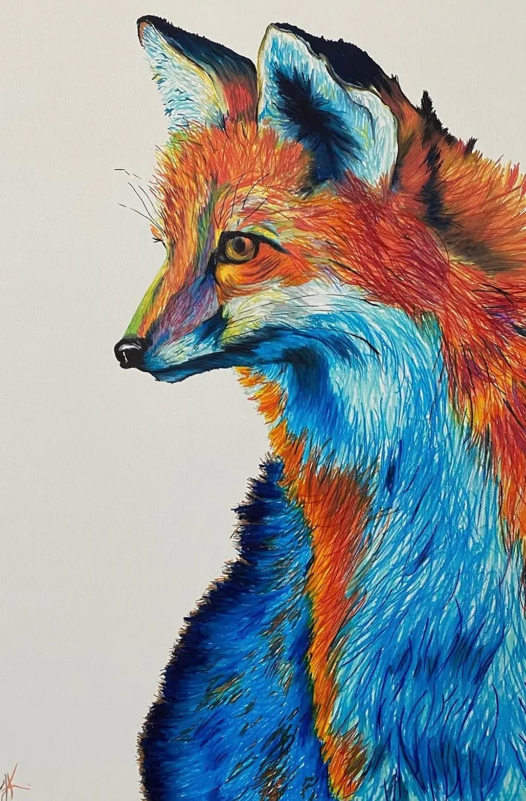 Vibrant Whispers: A Colorful Portrait of a Fox in Expressionistic Style