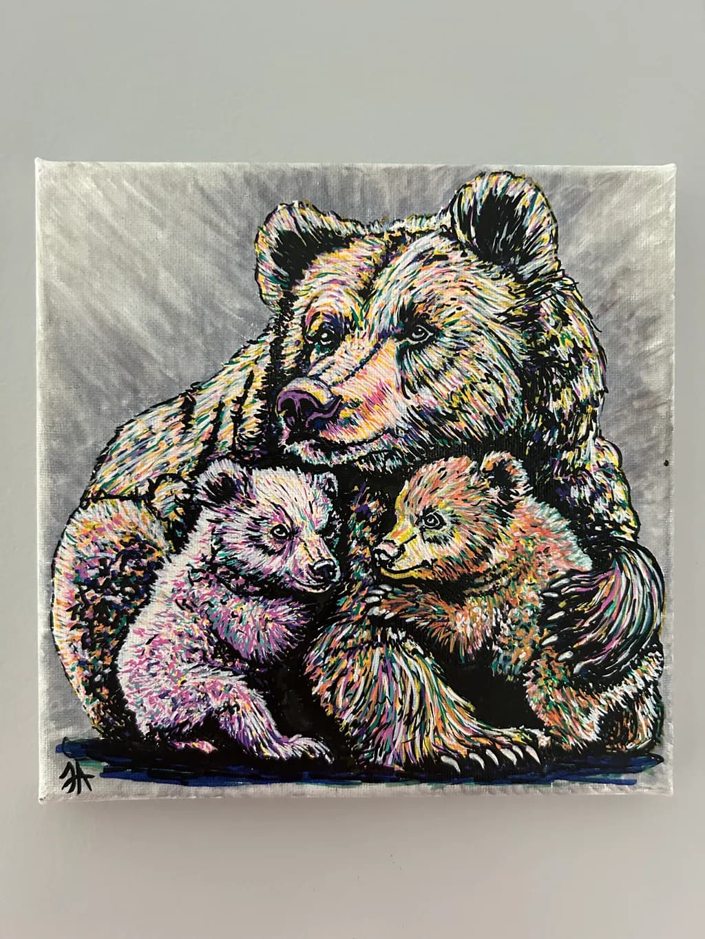 Whimsical Embrace: A Colorful Portrait of Bear Family Love
