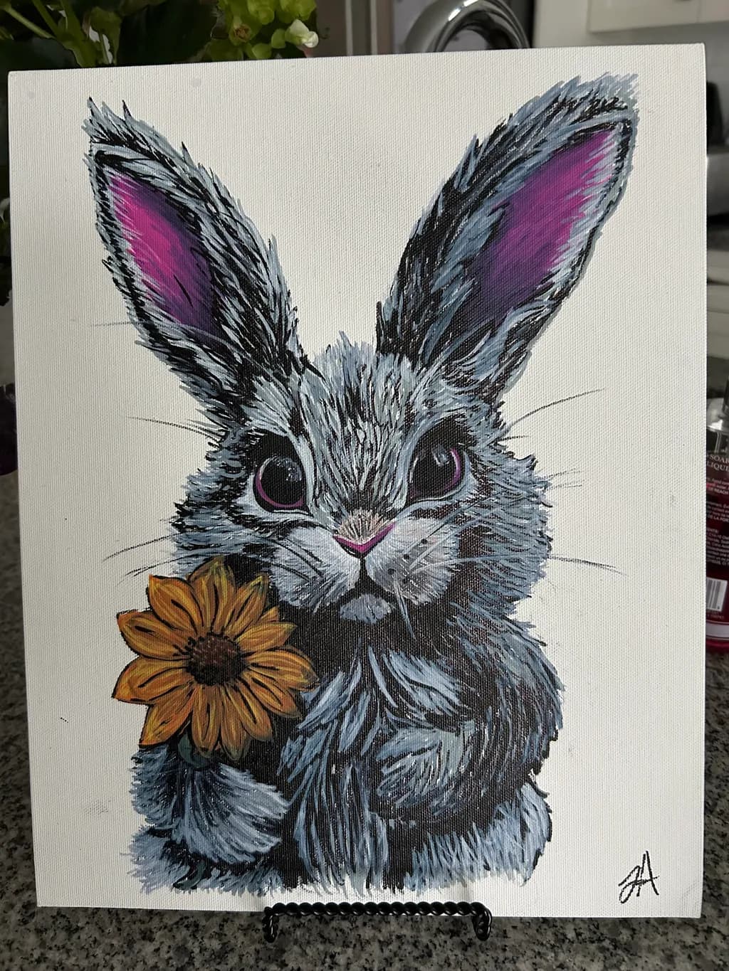 Whimsical Bunny Embracing a Sunflower: A Colorful Portrait of Nature's Charm