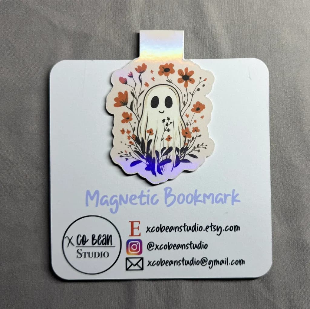 Whimsical Ghostly Blooms: A Magnetic Bookmark for Enchanting Reads