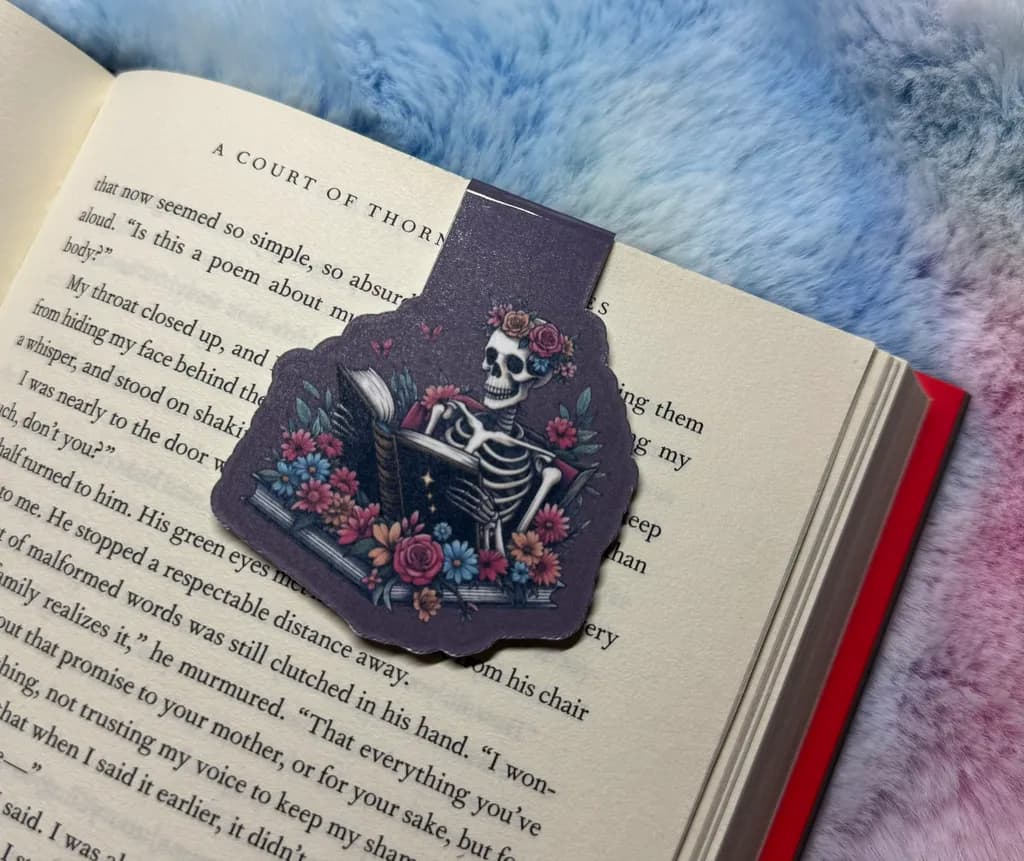 Whimsical Skeleton Bookmark: A Floral Journey Through the Pages