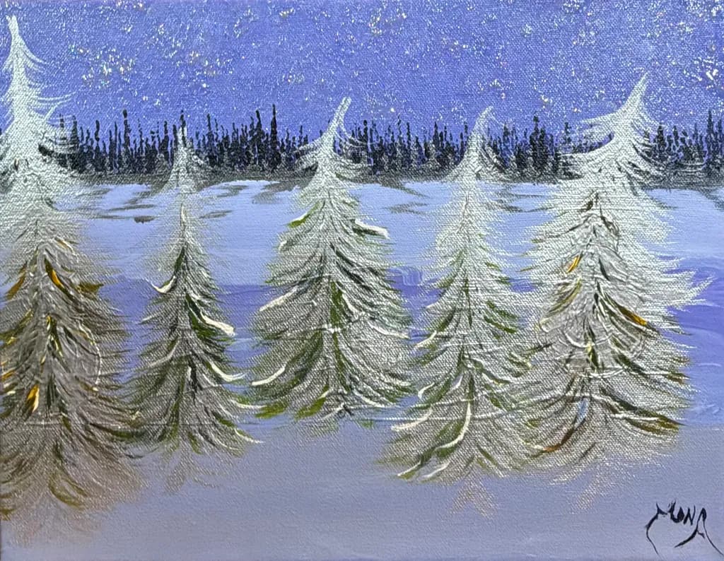 Snowy Night Pines