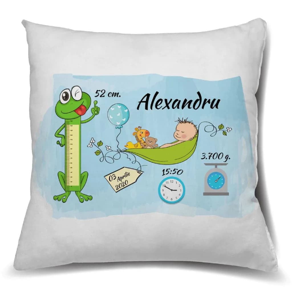 Whimsical Growth Chart Pillow: Celebrate Your Little One's Milestones with a Playful Frog Design
