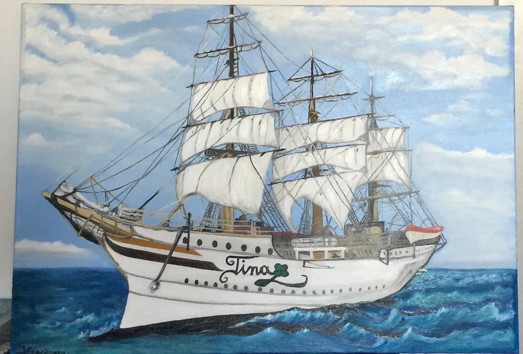 Sailing Serenity: The Majestic Ship "Tina" on a Tranquil Sea