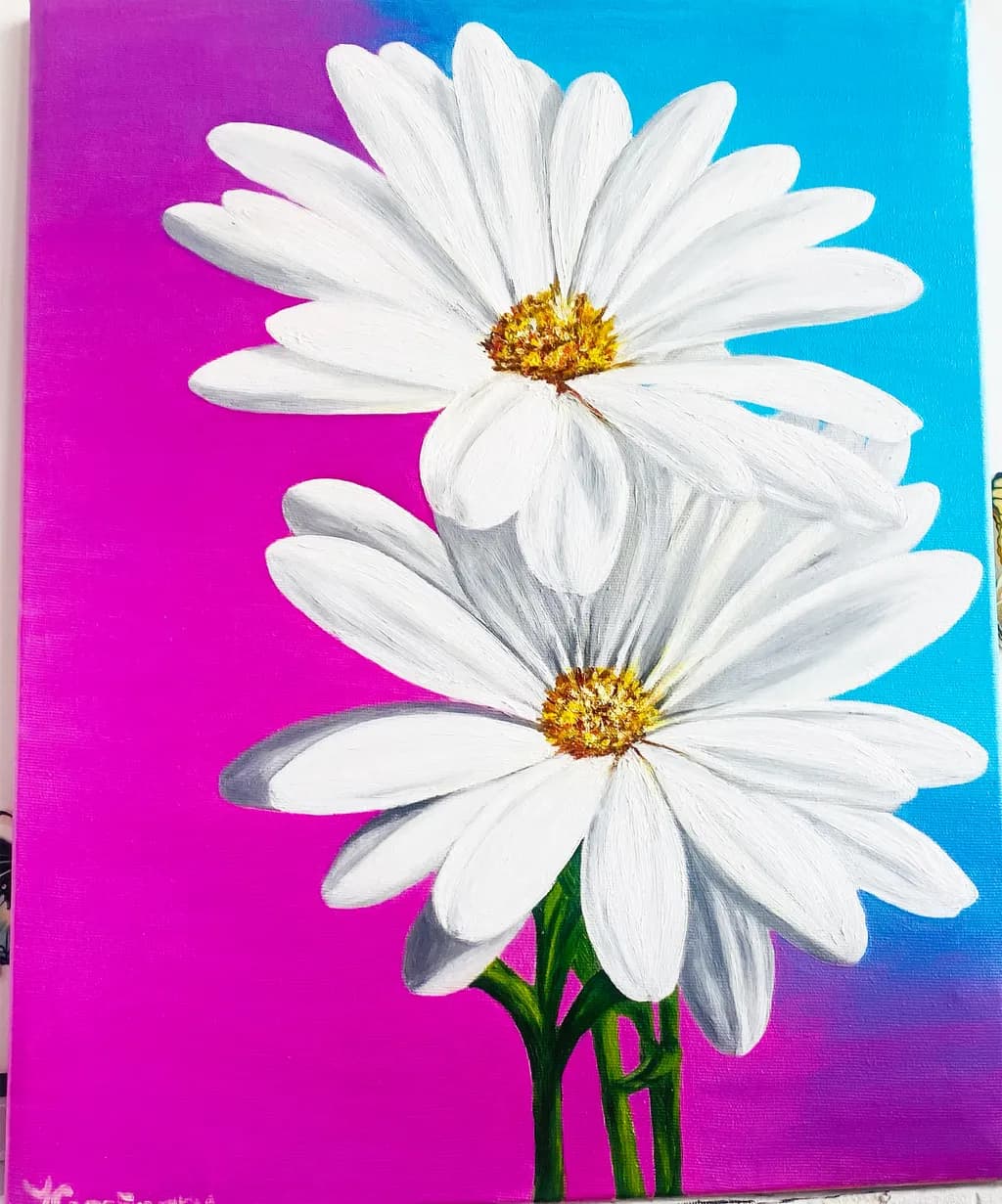 Whispers of Spring: Radiant Daisies Against a Vibrant Sky