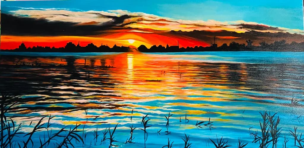 Serenity at Dusk: A Vibrant Sunset Reflection Over Tranquil Waters