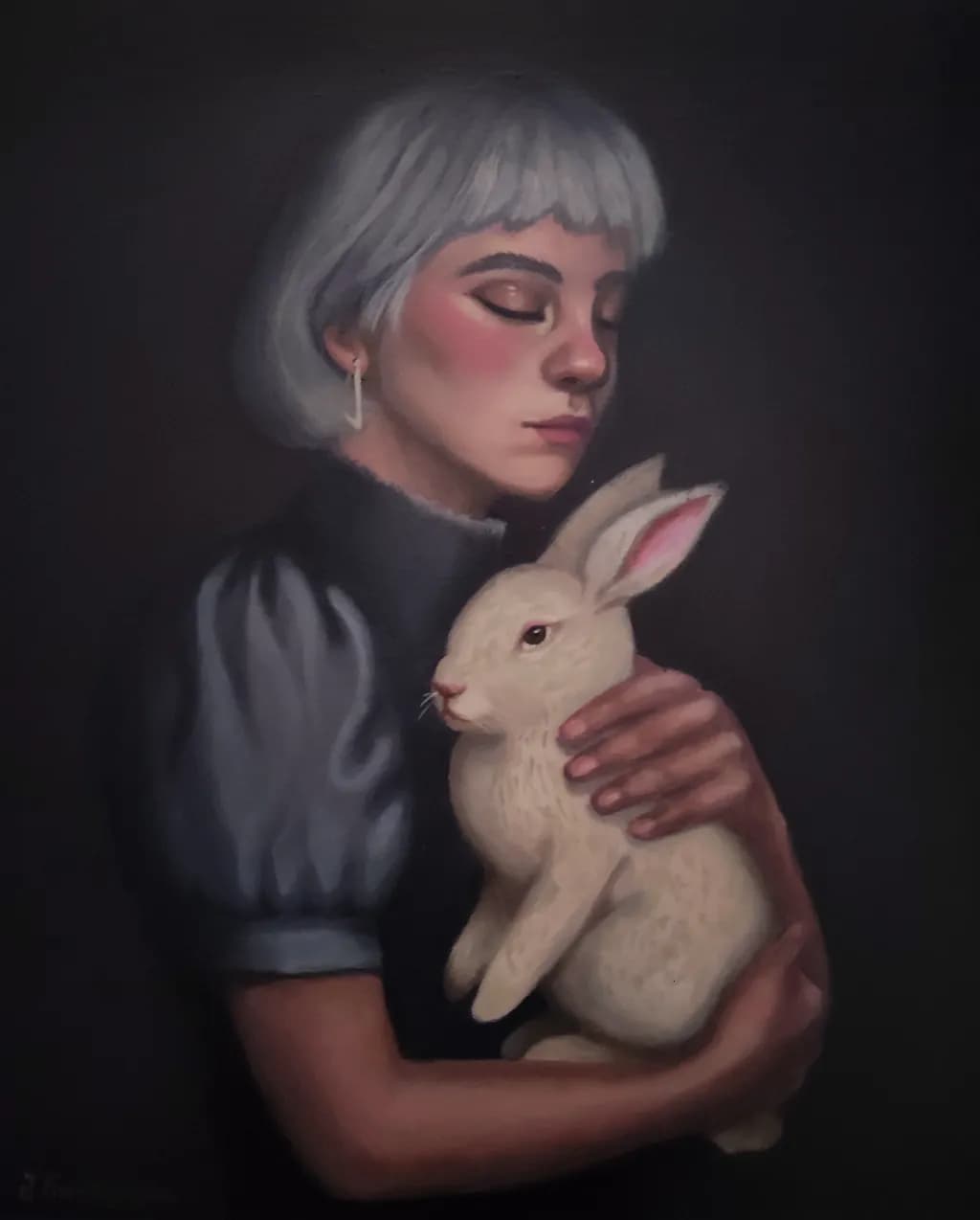 Whispers of Innocence: A Portrait of Serenity with a White Rabbit