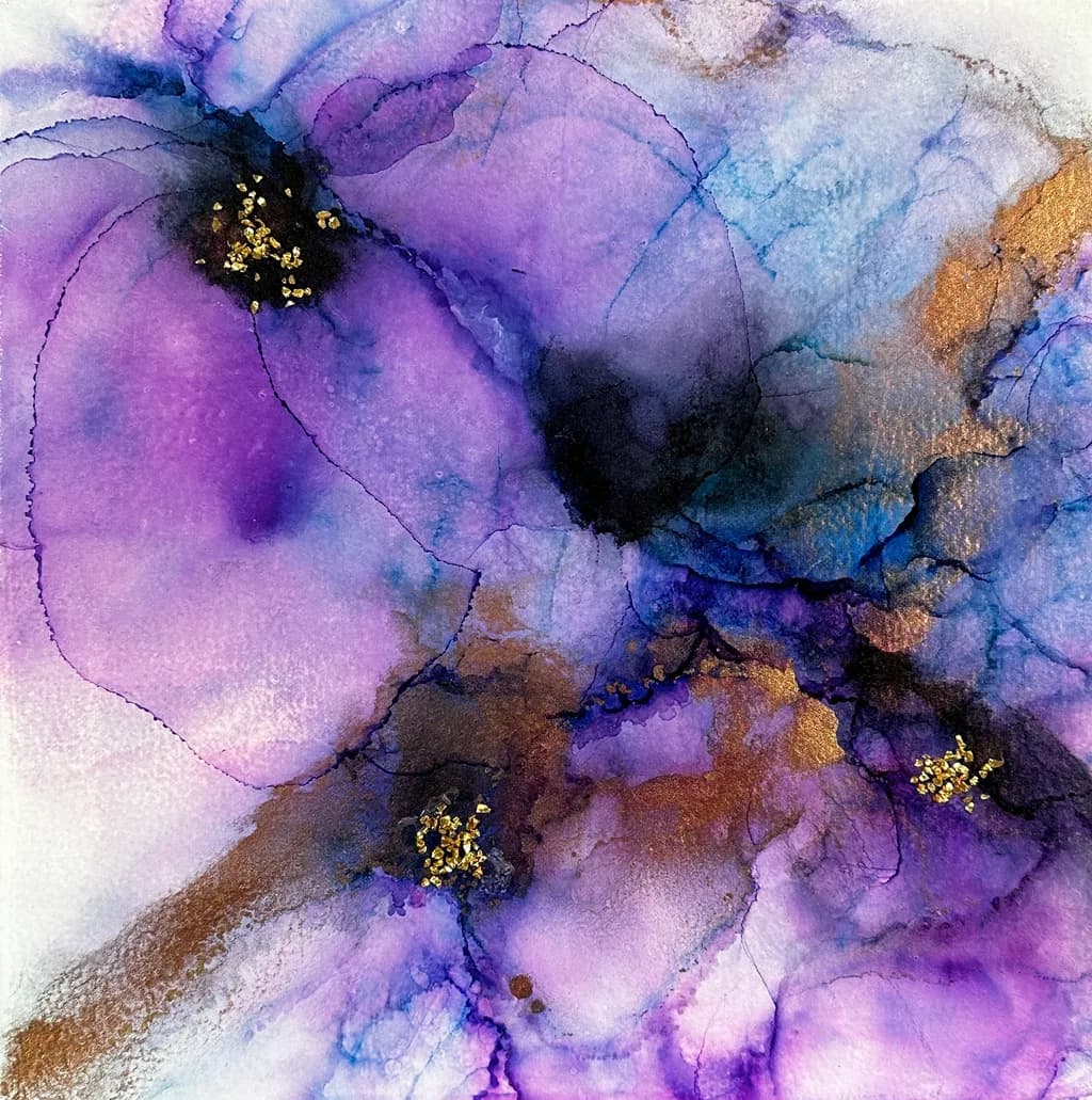 Whispers of Amethyst: A Dance of Purple and Gold in Abstract Elegance