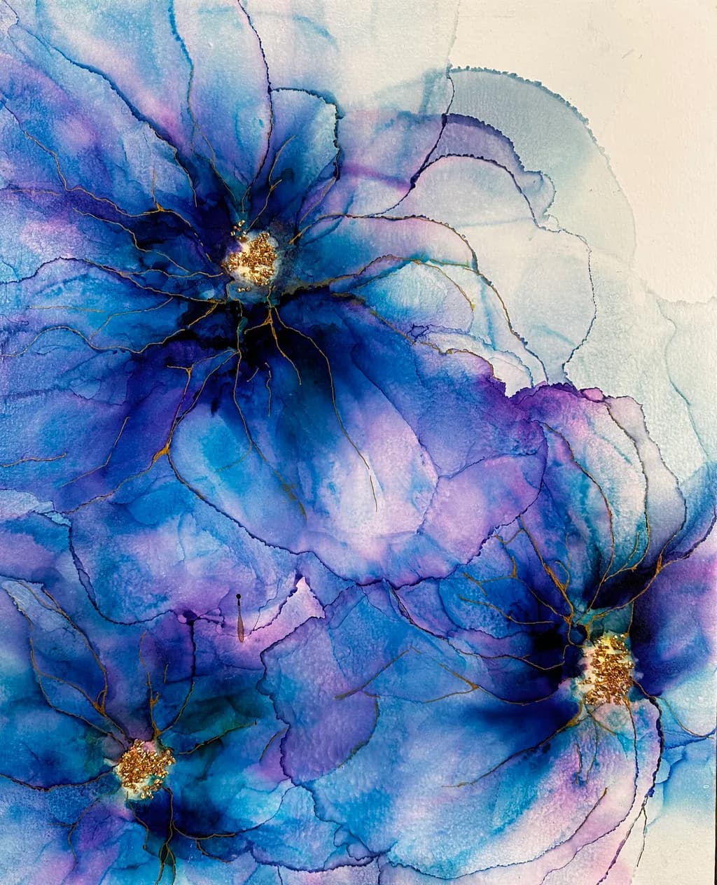 Whispers of Blue: An Abstract Floral Dance in Watercolor Elegance