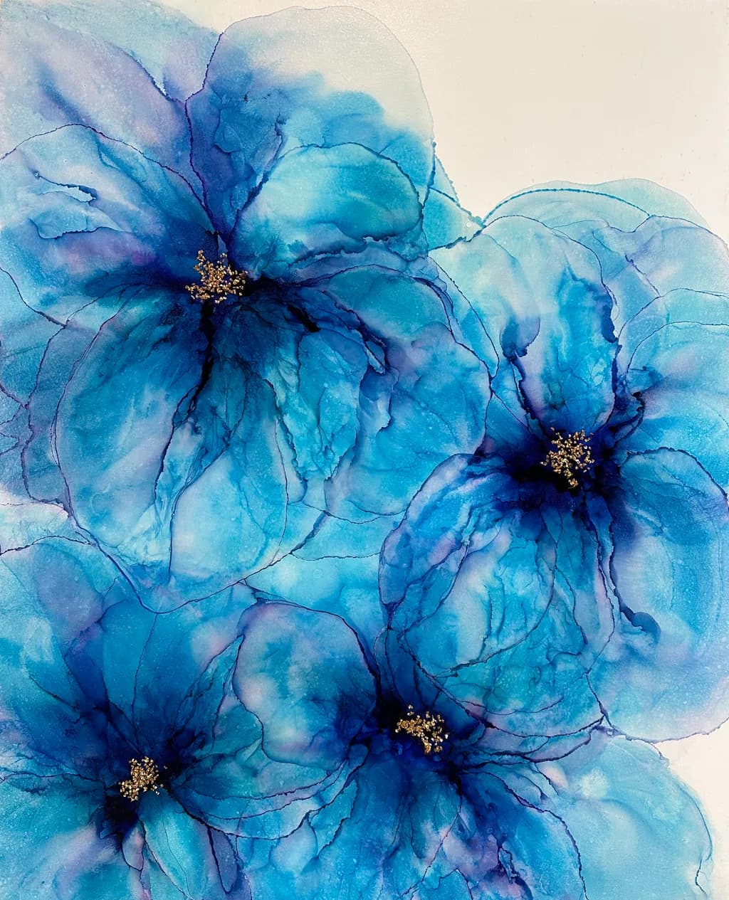 Whispers of Blue: Ethereal Floral Elegance in Alcohol Ink Art