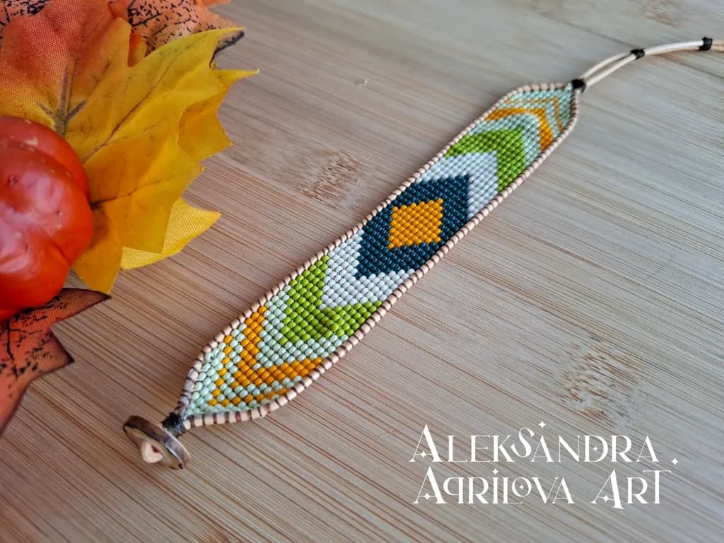 Vibrant Geometric Beaded Bracelet: A Fusion of Nature's Colors and Artistry
