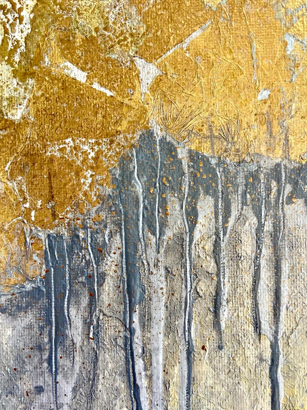 Golden Drips: A Dance of Texture and Contrast in Abstract Artistry
