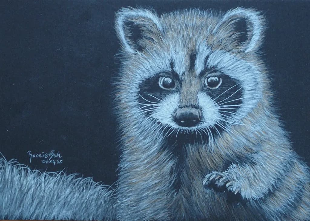 Whiskered Wonder: A Captivating Raccoon Portrait in Pastel Shades