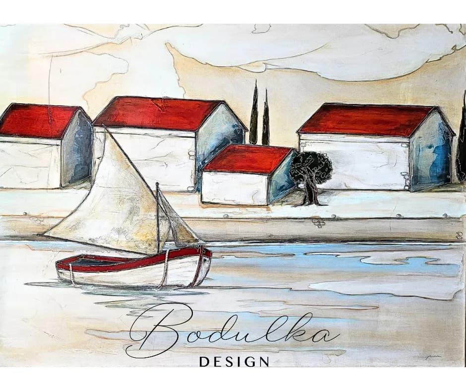 Serene Coastal Escape: A Tranquil Sailboat Journey Through Charming Red-Roofed Villages