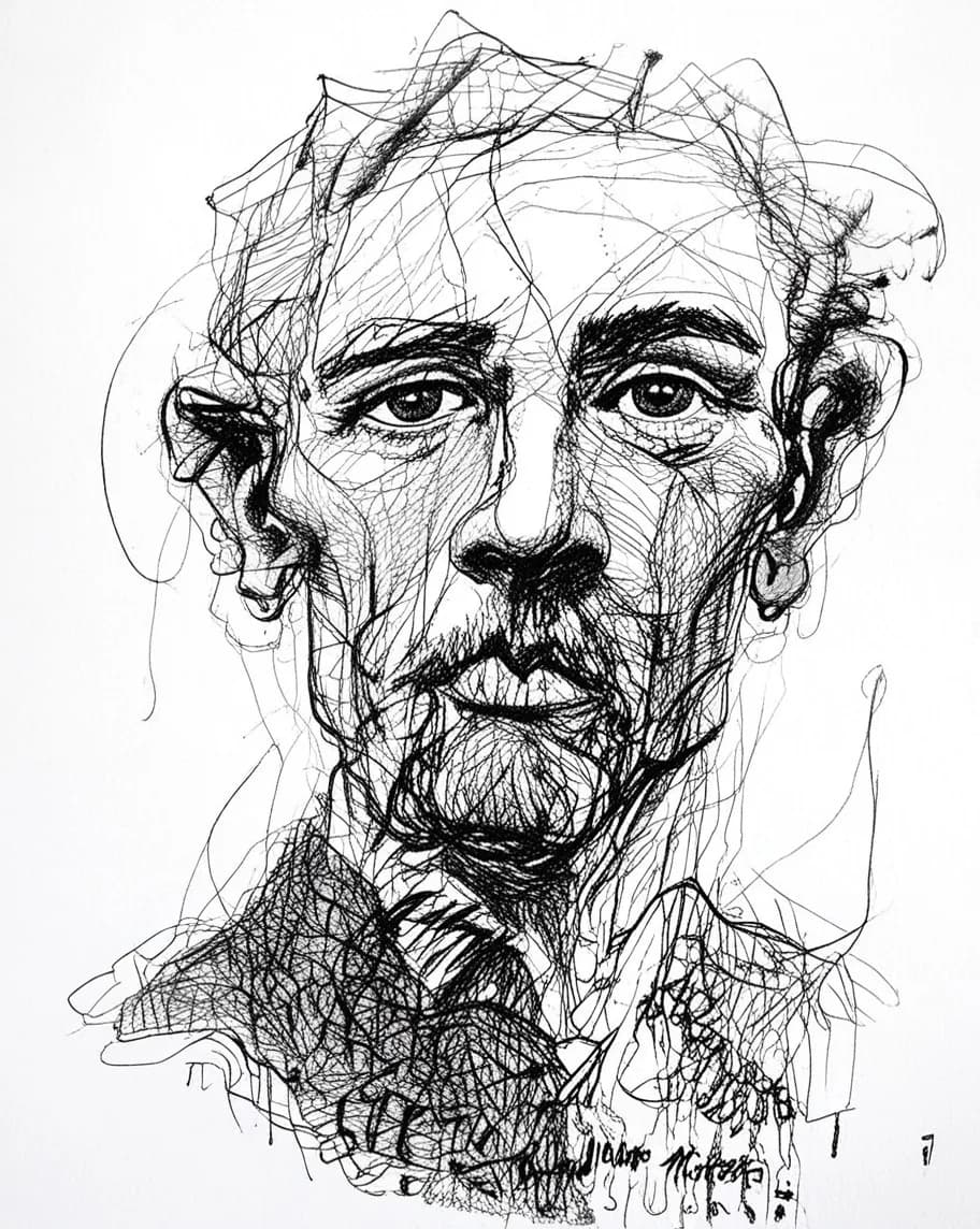 Whispers of Expression: An Abstract Portrait in Lines and Shadows