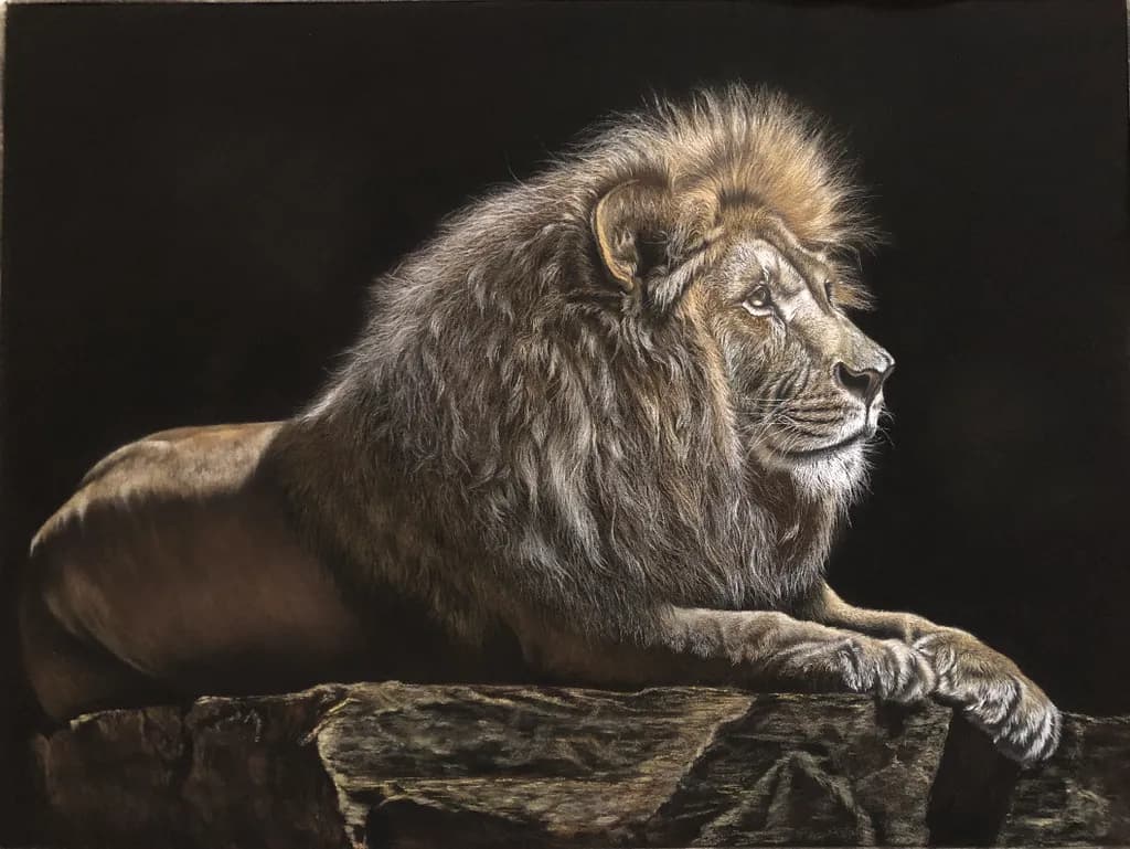 Majestic Serenity: A Realistic Portrait of a Lion in Contemplation