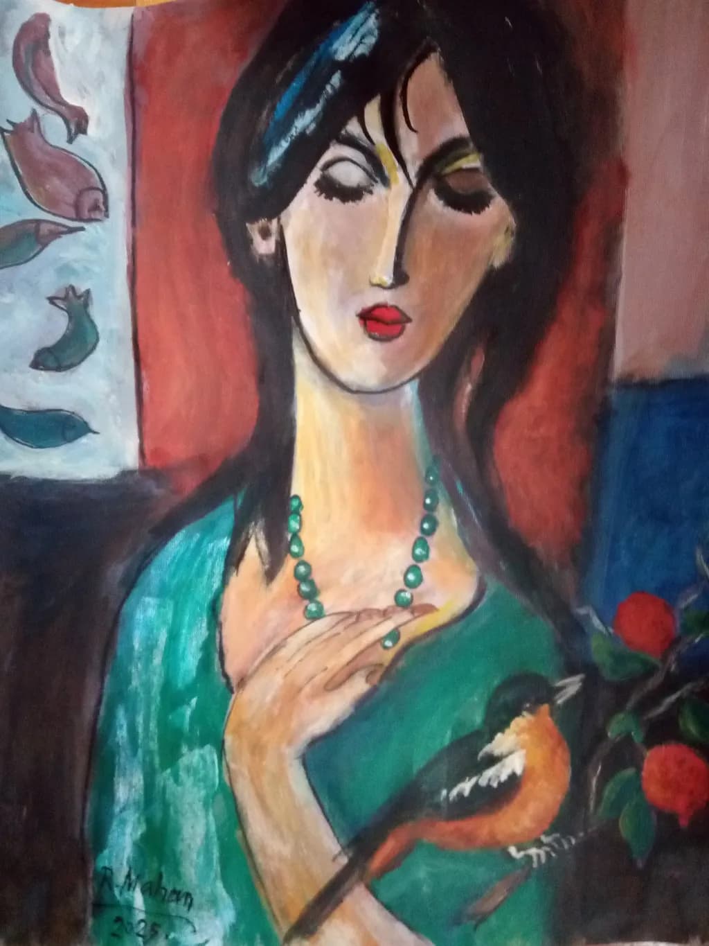 Whispers of Nature: A Woman's Embrace with Bird and Blooms