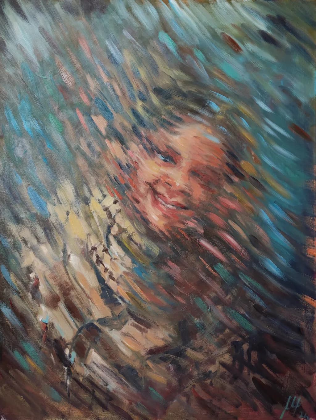 Whirlwind of Joy: An Abstract Portrait of Emotion and Colorful Expression