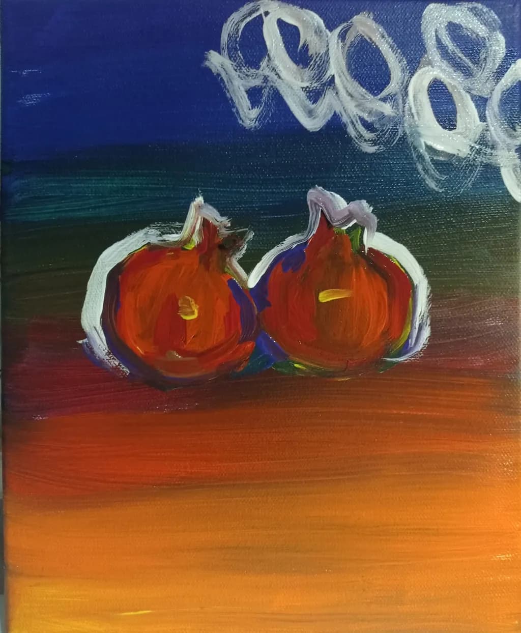 Vibrant Harmony: Abstract Pomegranate Duo in Colorful Textures