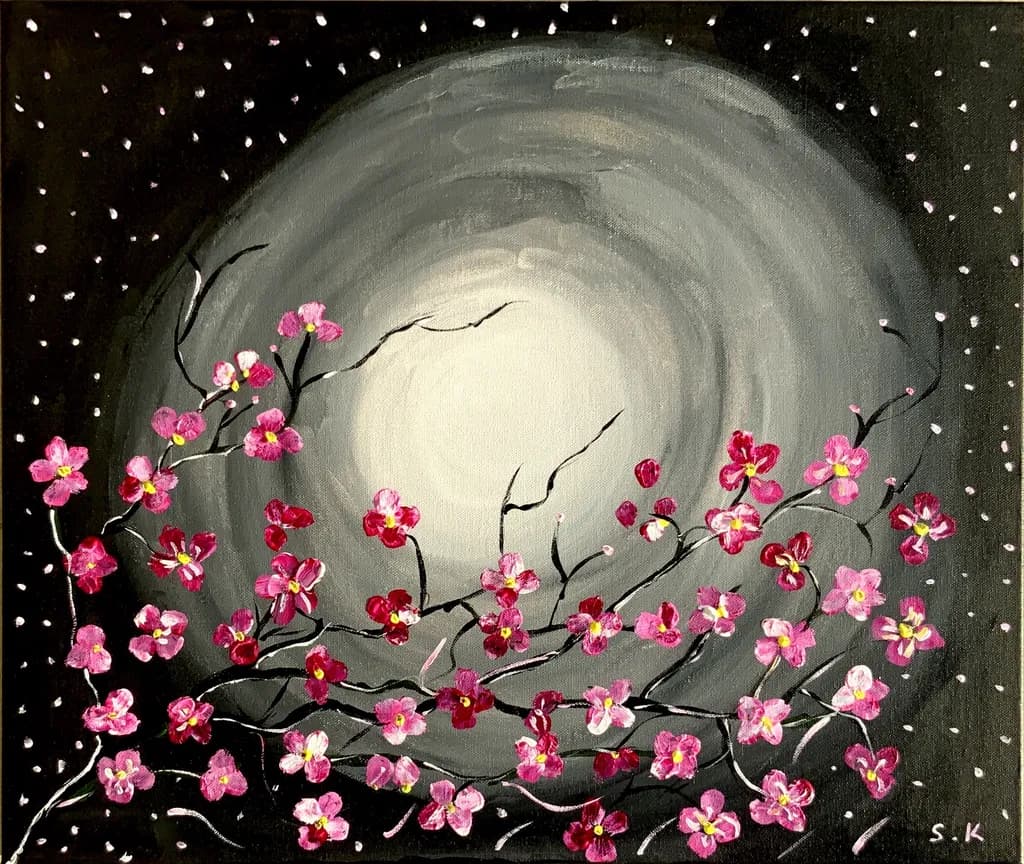 Whispers of Spring: Cherry Blossoms Under a Moonlit Sky
