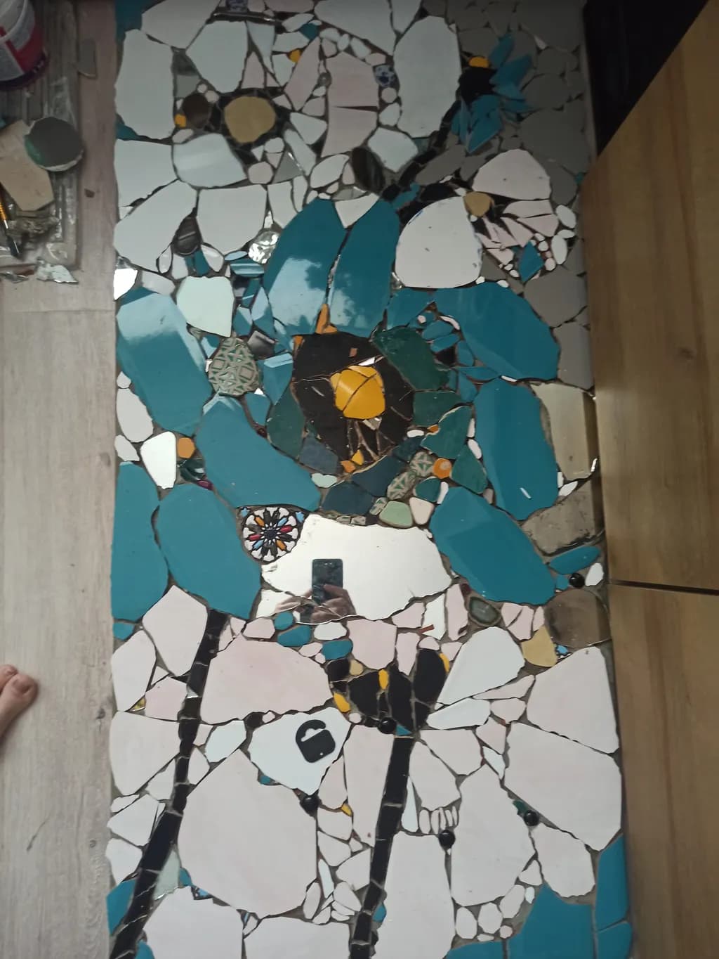Whimsical Mosaic Garden: A Vibrant Floral Tapestry in Glass and Stone