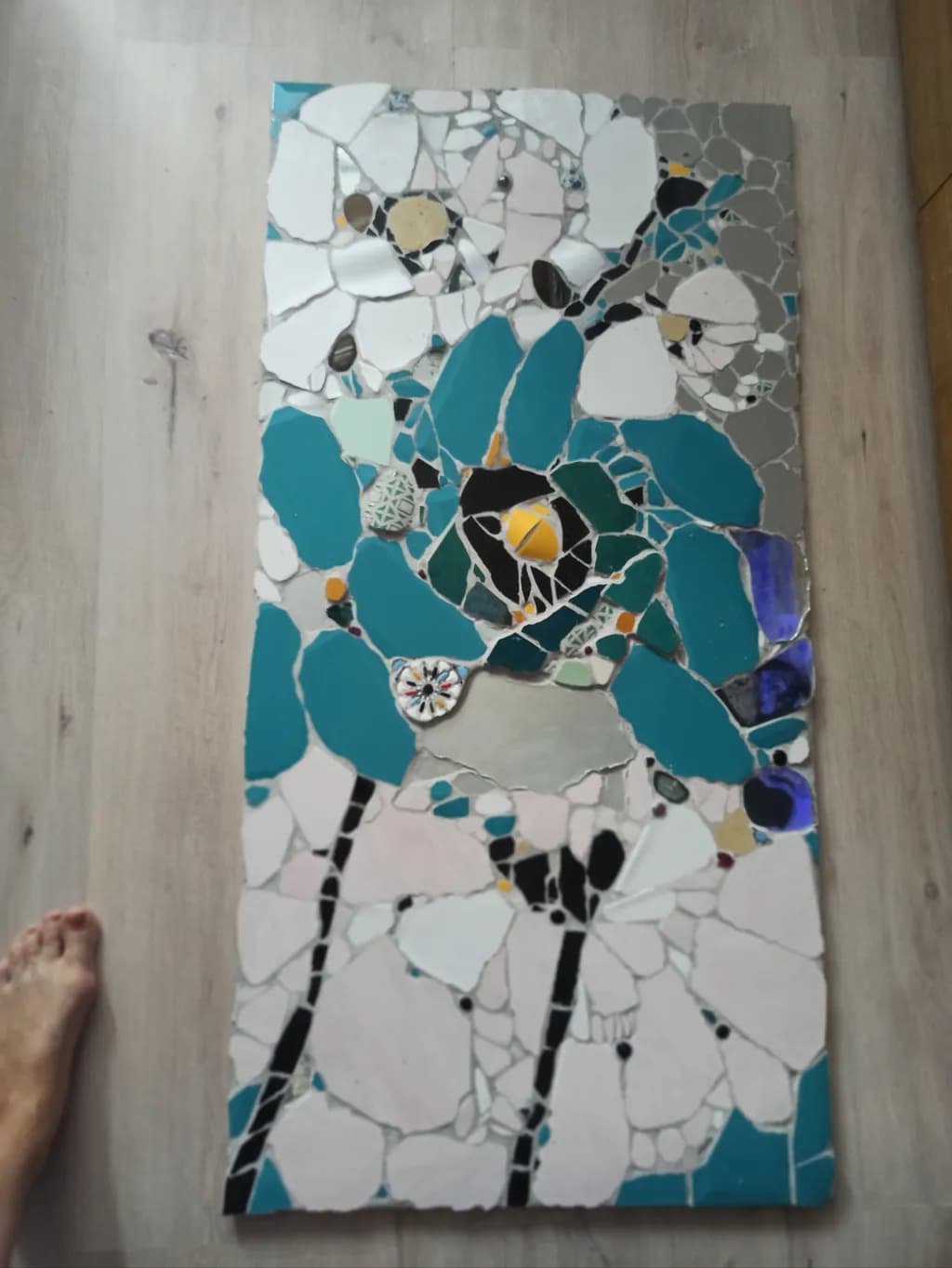 Vibrant Mosaic Blooms: A Colorful Floral Art Piece for Creative Decor