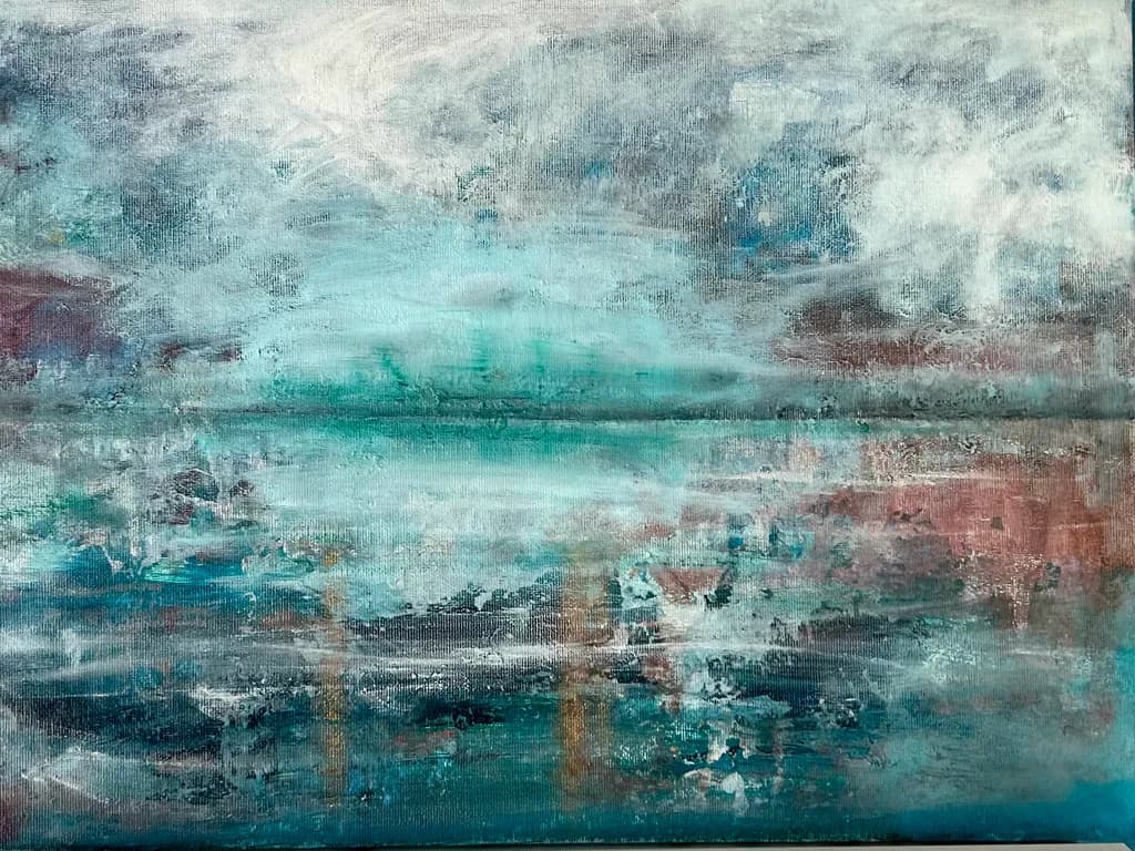 Whispers of Tranquility: A Serene Abstract Reflection in Aqua and Gray Tones