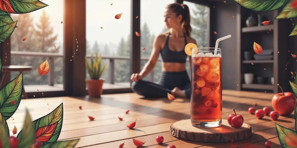 Autumn Serenity: A Refreshing Moment of Mindfulness with Iced Tea and Nature's Embrace