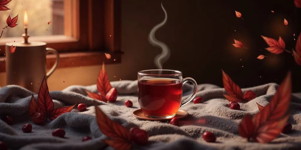 Autumn Serenity: A Cozy Tea Moment Amidst Falling Leaves
