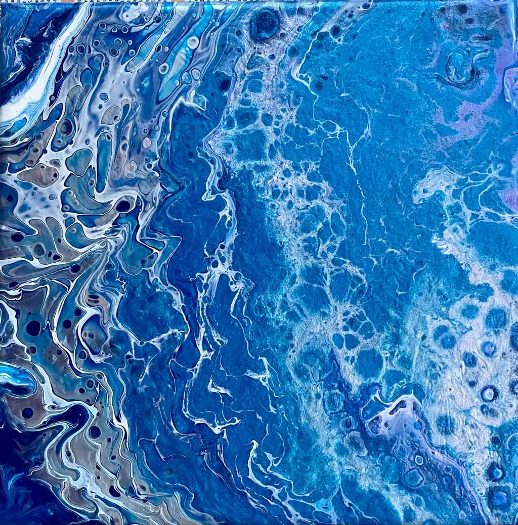 Oceanic Whispers: A Dance of Blue and Silver in Abstract Fluid Art
