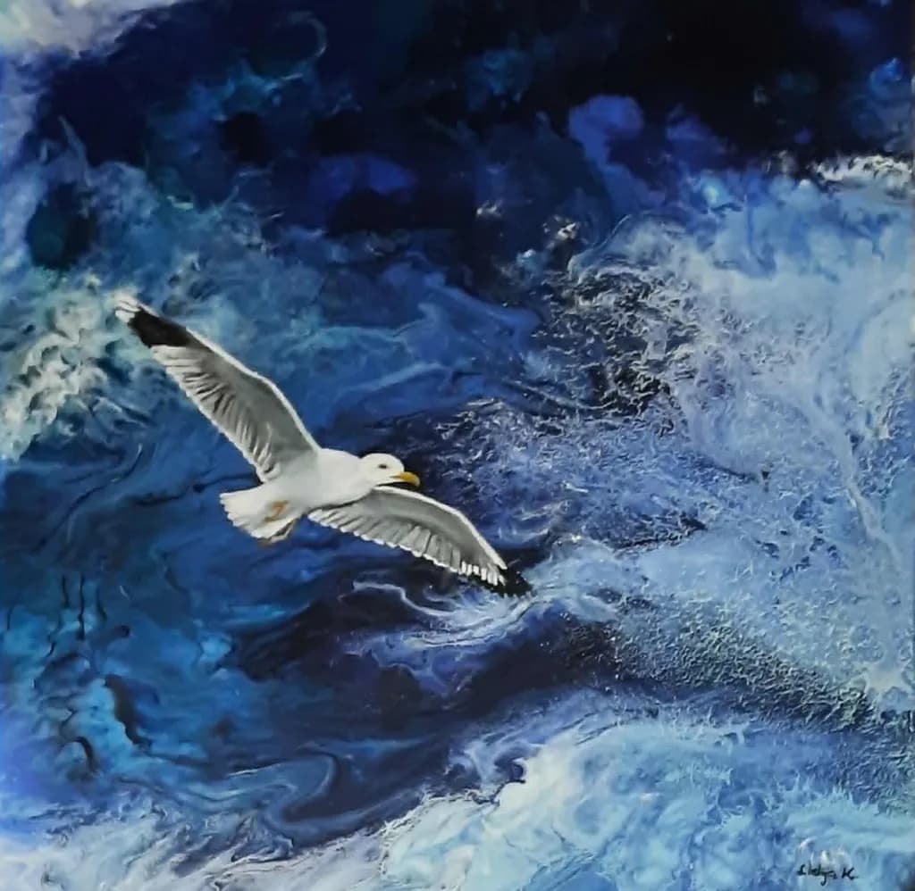 Seagull Over Waves