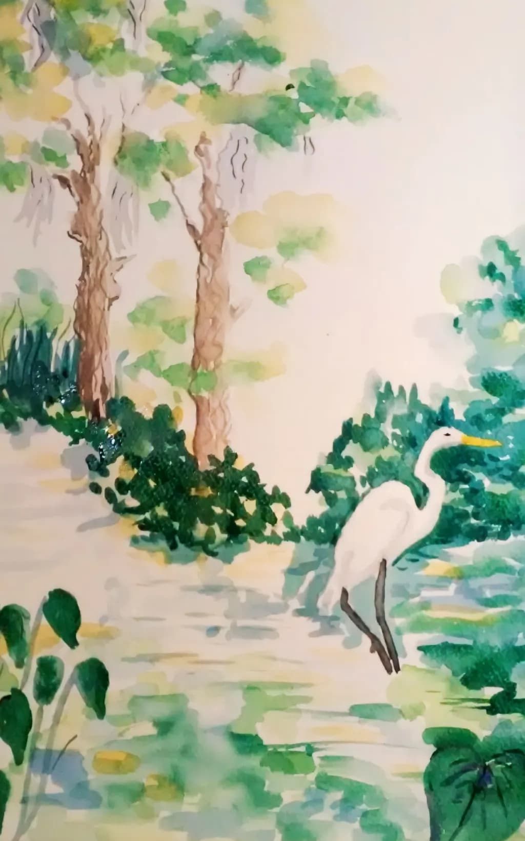 Serenity in Nature: A Watercolor Journey with Herons and Trees