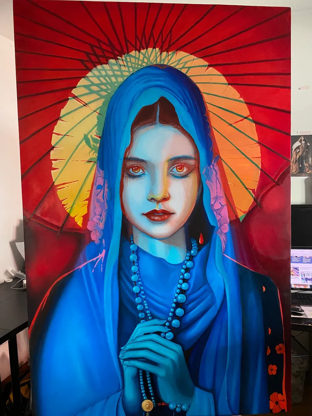 Radiant Serenity: A Modern Interpretation of Cultural Reverence in Vivid Hues