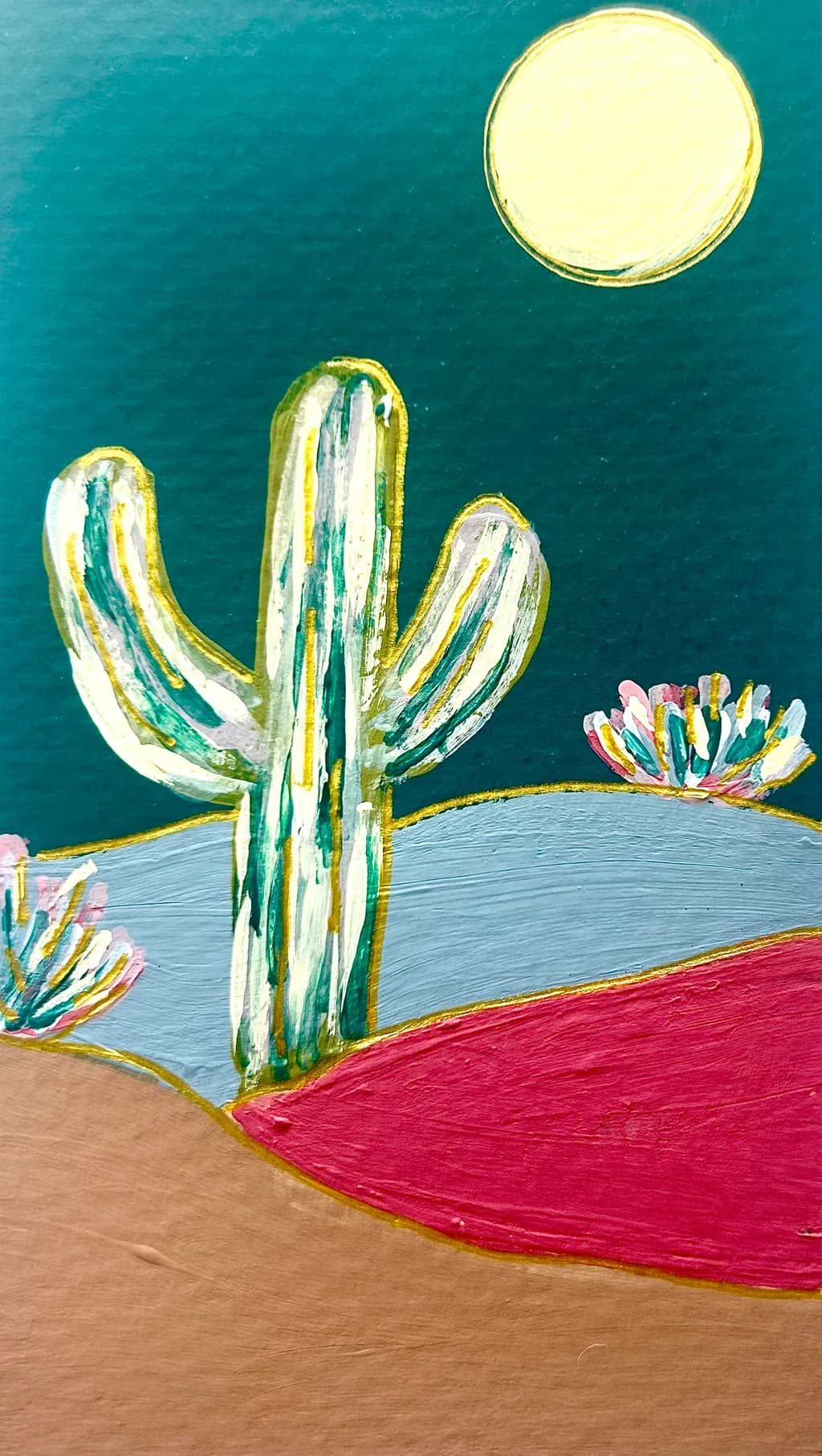Desert Moonlight: A Cactus Serenade in Vibrant Hues