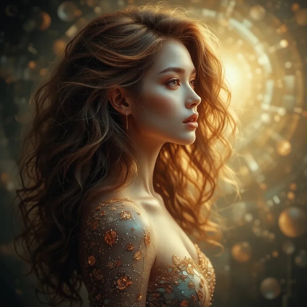 Ethereal Elegance: A Portrait of Radiance and Grace in a Cosmic Glow