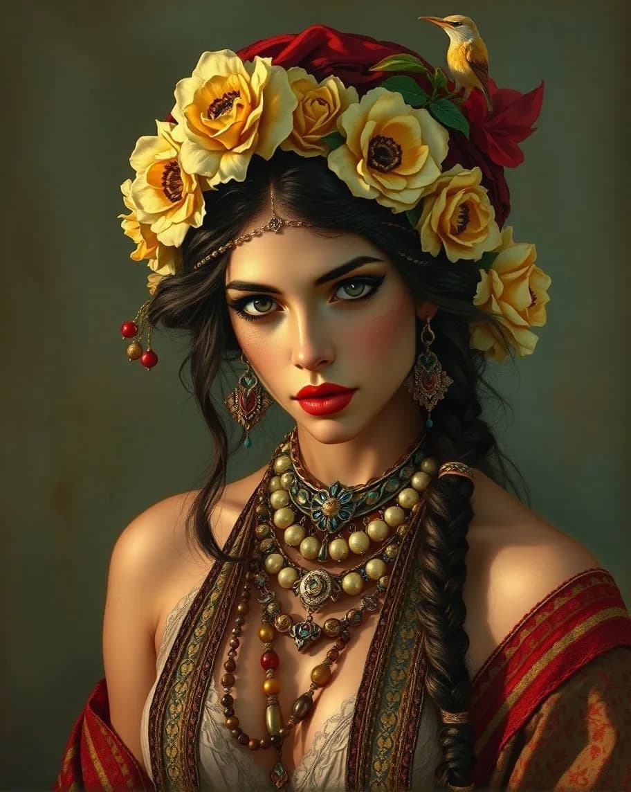 Whispers of Elegance: A Portrait of Beauty Adorned with Nature's Splendor