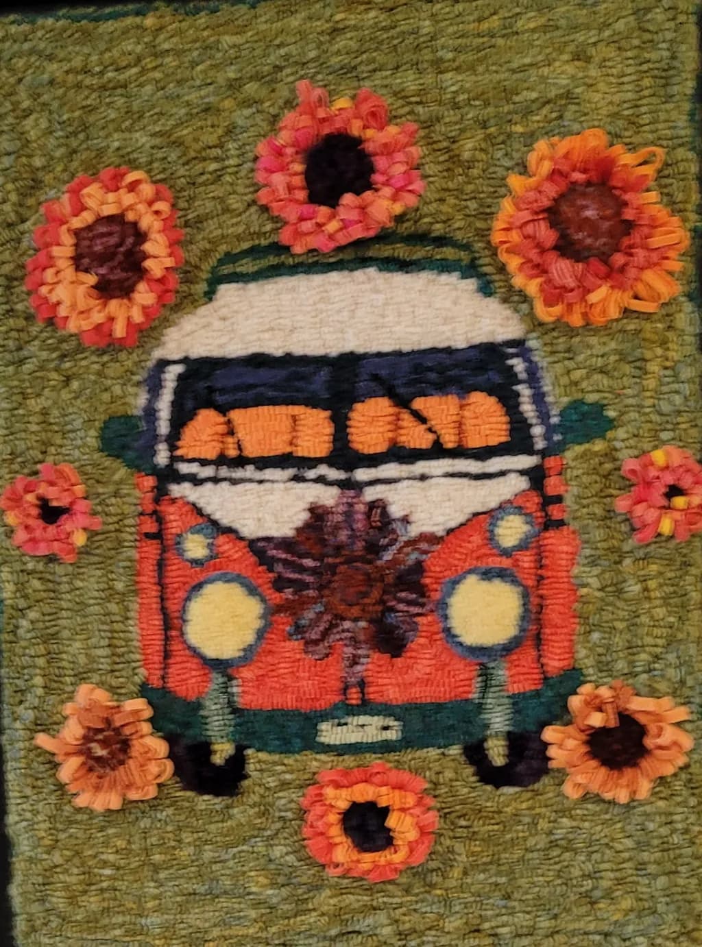 Vintage Vibes: A Colorful Journey with Sunflowers and a Classic Van