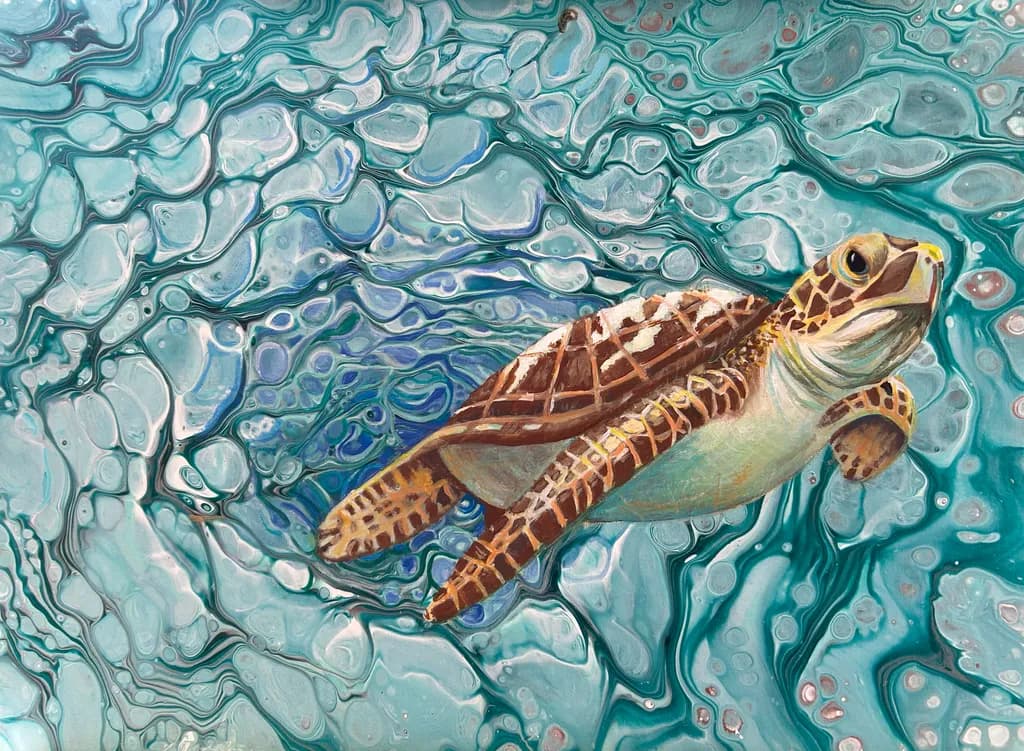 Serene Journey: A Sea Turtle's Dance Through Turquoise Waters