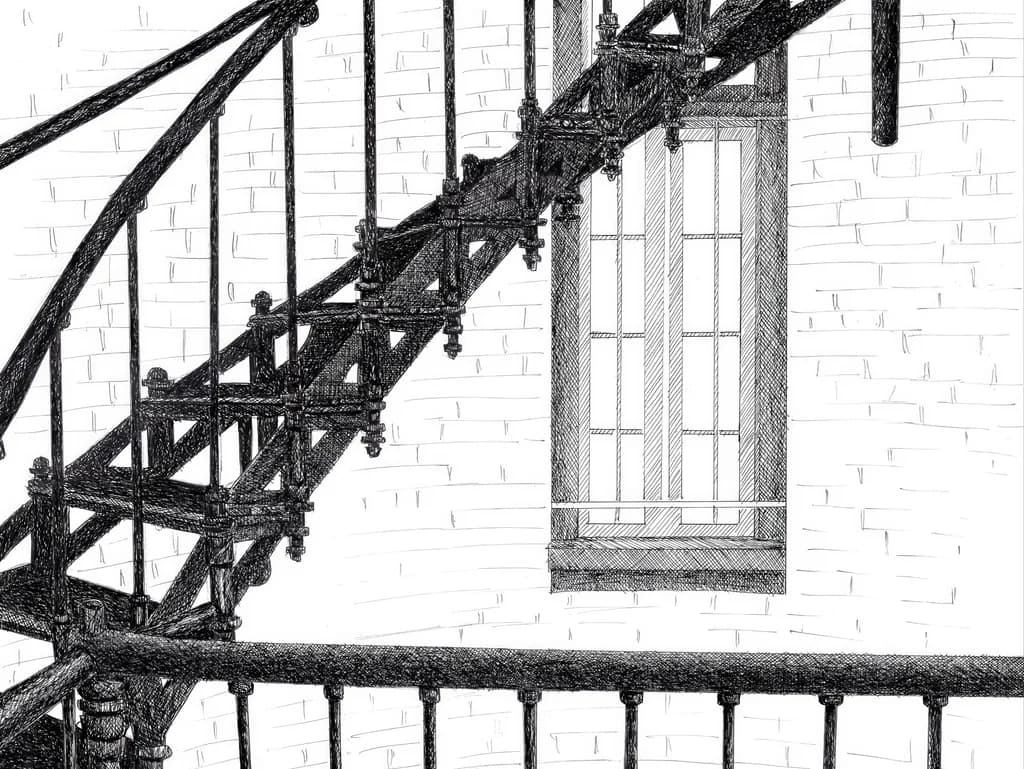 Whispers of Design: A Black-and-White Sketch of an Elegant Staircase in Architectural Harmony