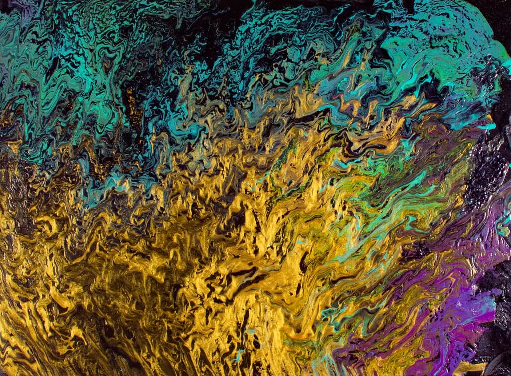 Ethereal Whispers: A Dance of Gold and Turquoise in Fluid Harmony