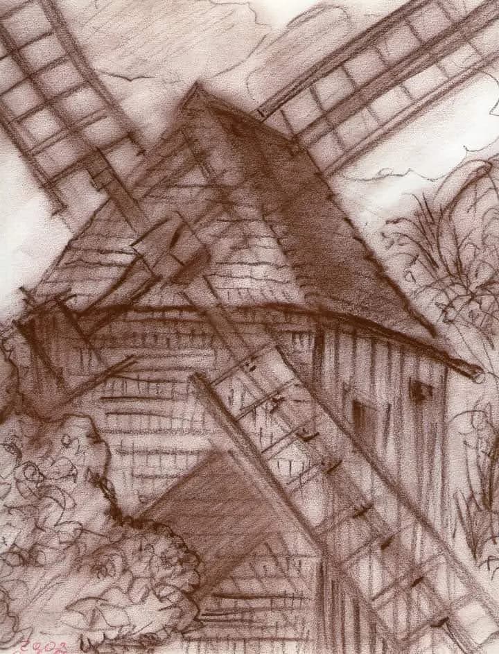 Whispers of the Wind: A Serene Windmill Sketch in Nature's Embrace