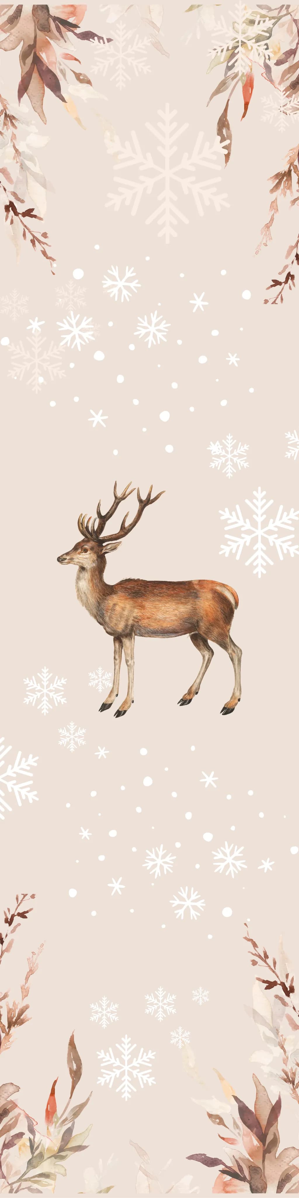 Whispers of Winter: A Serene Deer Amidst Snowflakes and Floral Elegance