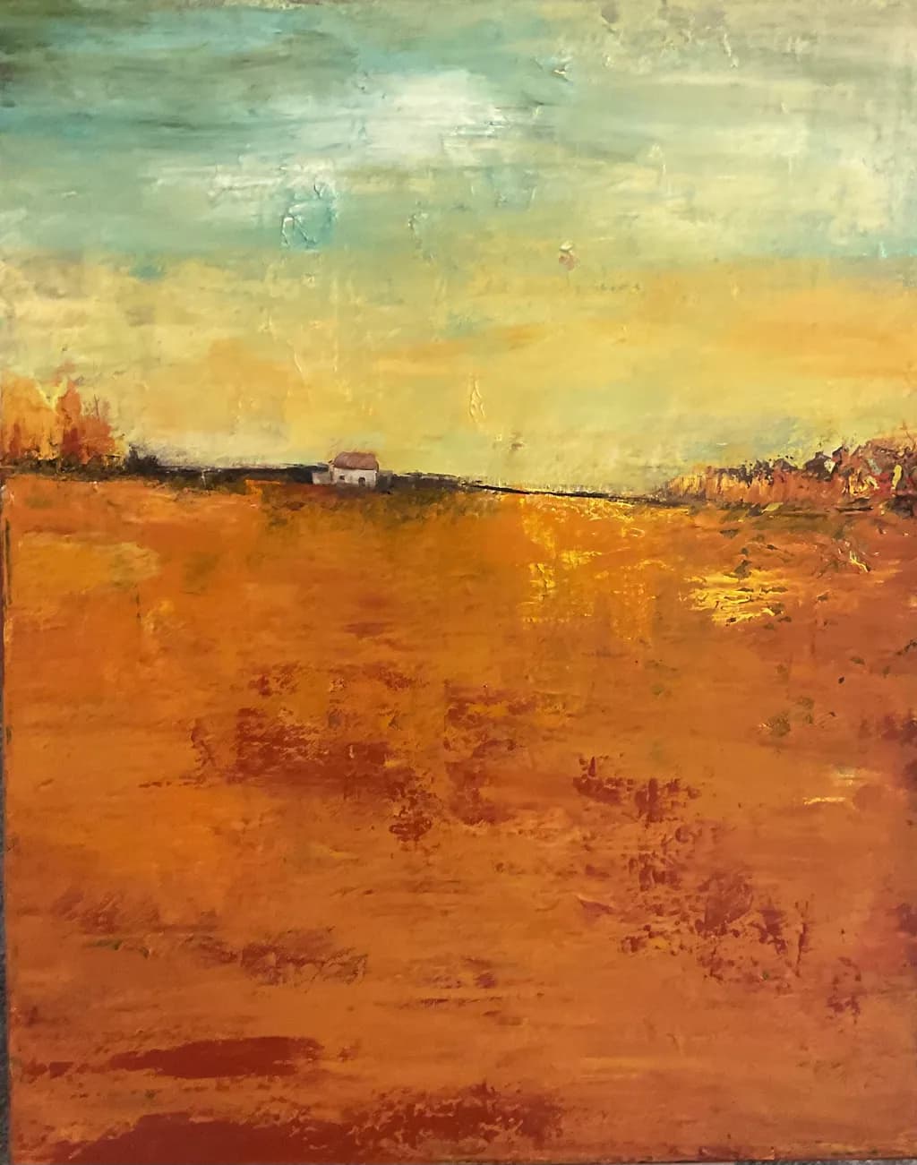 Serene Horizons: An Abstract Landscape of Orange and Sky