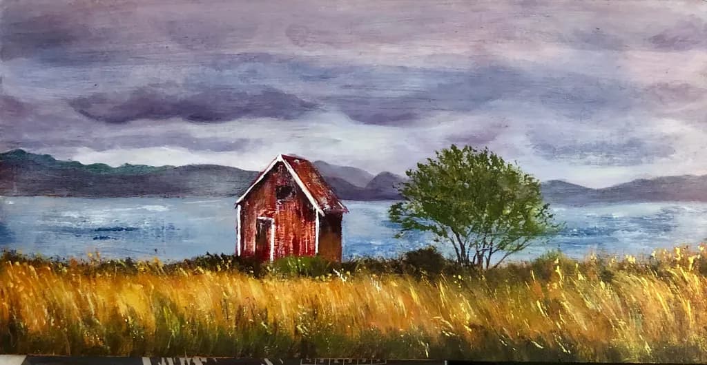 Whispers of Serenity: A Rustic House by the Water's Edge Under Cloudy Skies
