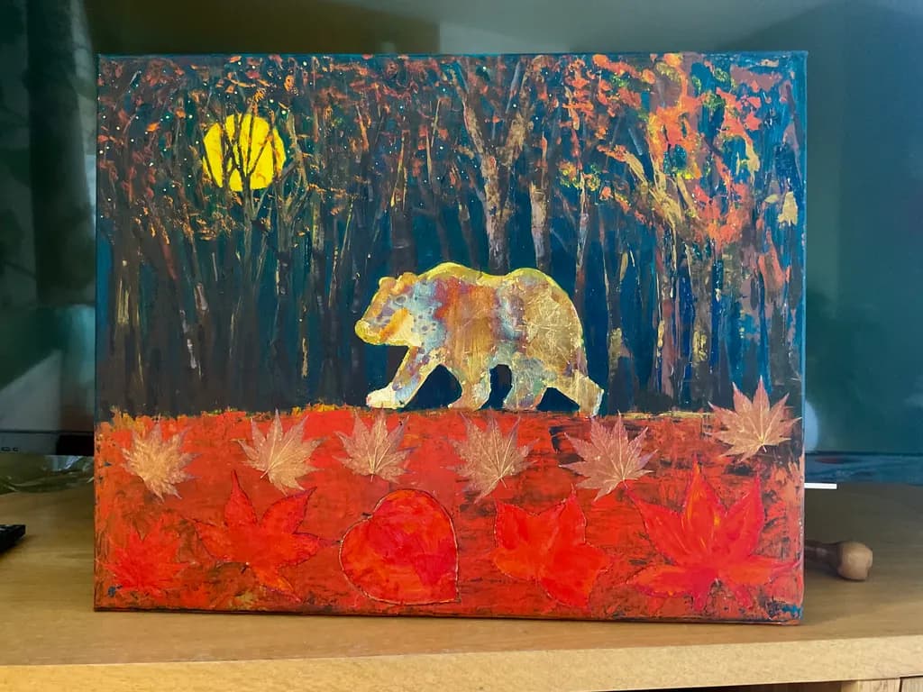 Whispers of Autumn: A Bear's Journey Under the Moonlight