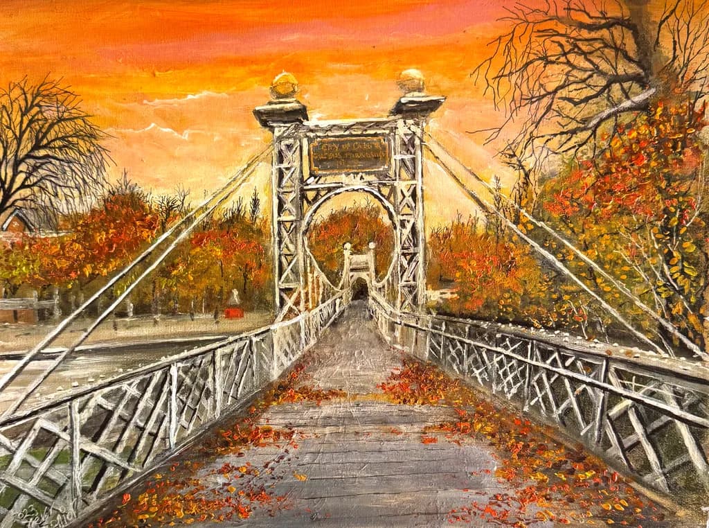 Autumn Serenity: A Tranquil Sunset Over the Bridge