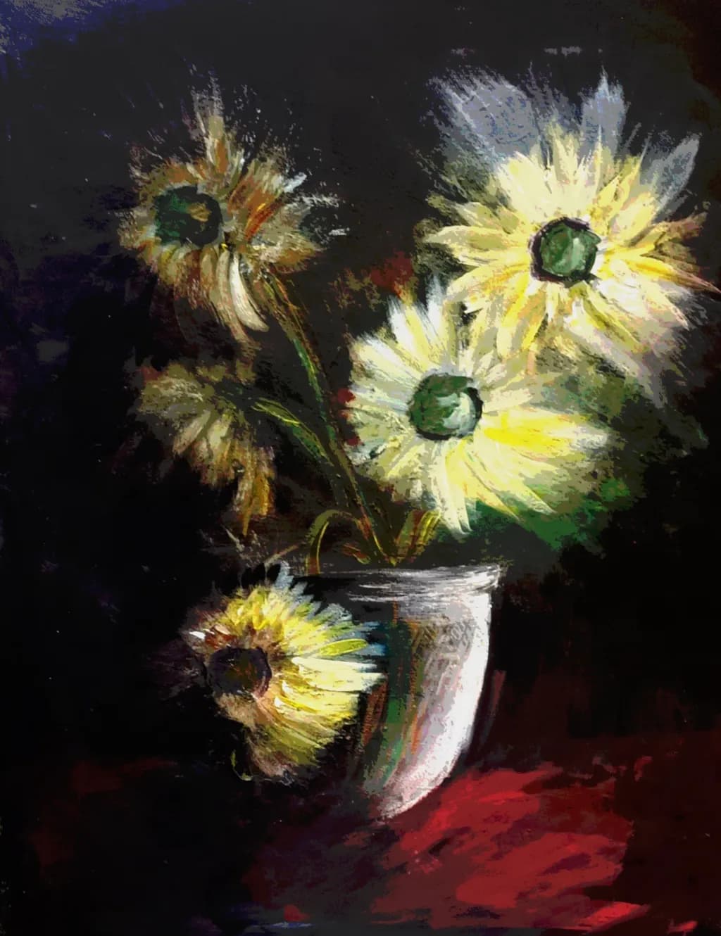Sunlit Whispers: A Vibrant Bouquet of Sunflowers in a Dark Embrace