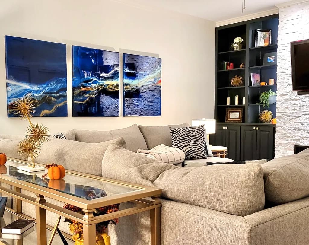Serene Waves: A Contemporary Triptych for Cozy Spaces