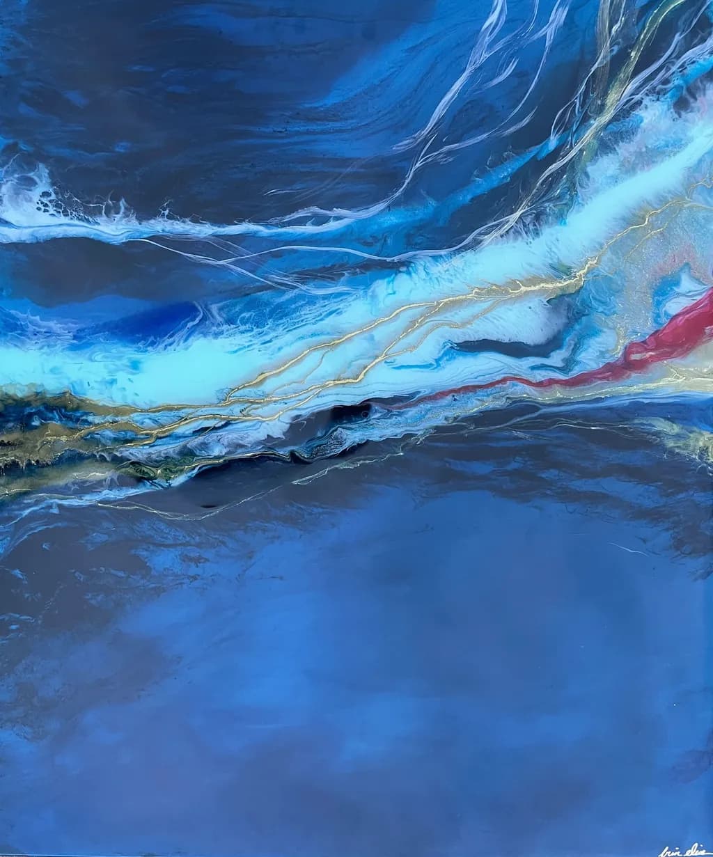 Oceanic Dreams: A Serene Dance of Blue and Gold in Abstract Art