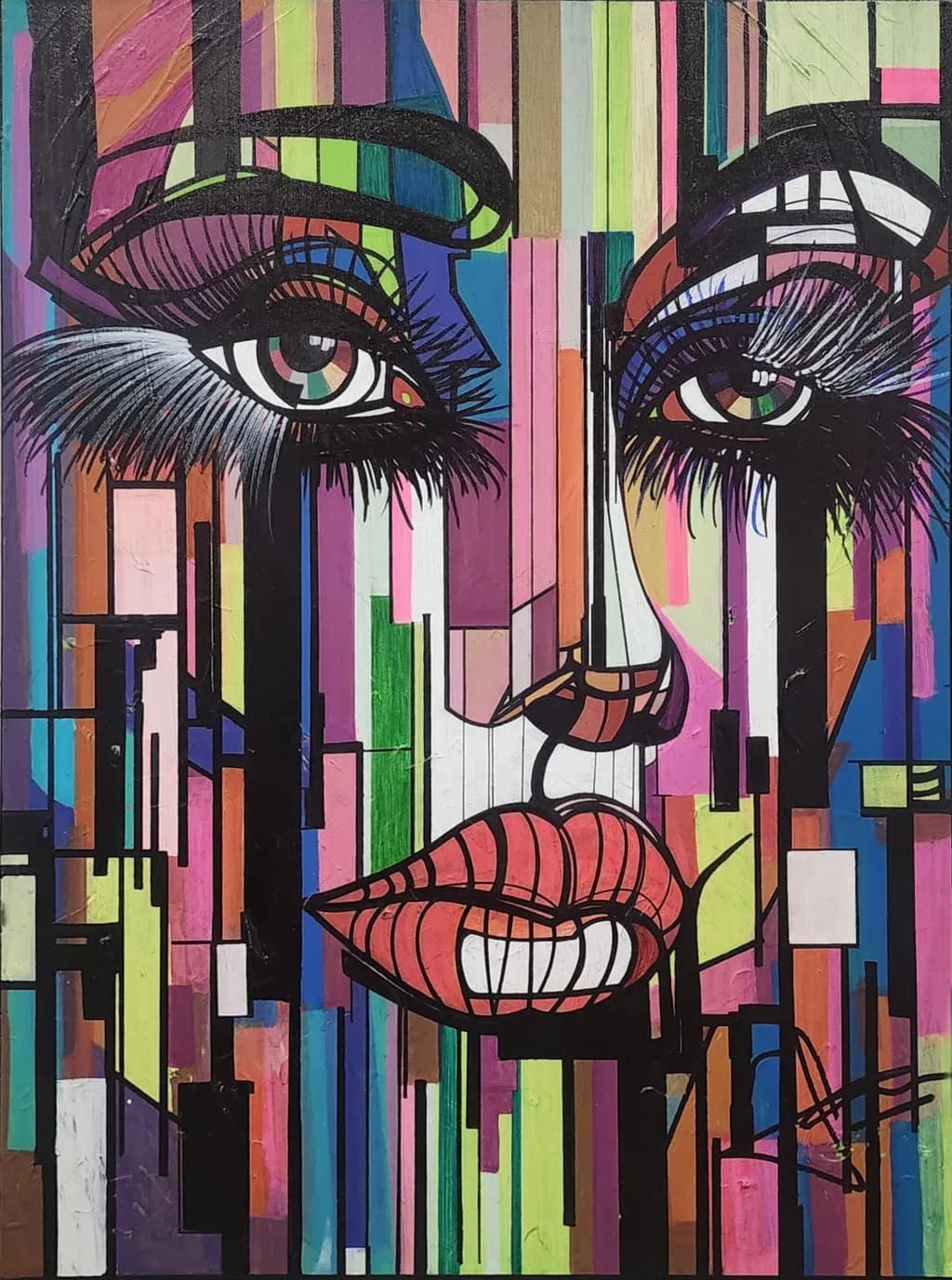 Vibrant Geometric Portrait: A Colorful Exploration of Abstract Beauty